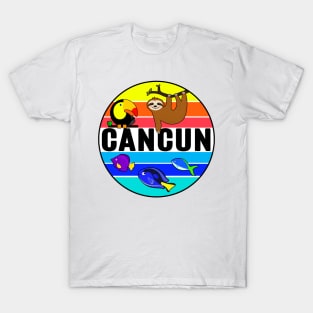 Cancun Mexico Tropical Beach Toucan Fish Sloth Travel Vacation T-Shirt